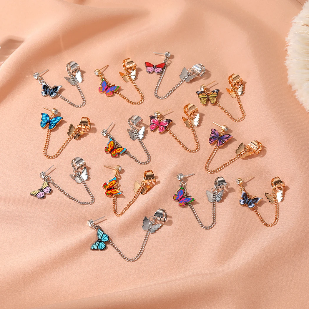 

Fashion Butterfly Chain Earring Alloy Butterfly Tassel Earring Butterfly Cuff Earring Stud Earrings for Women Girls Jewelry