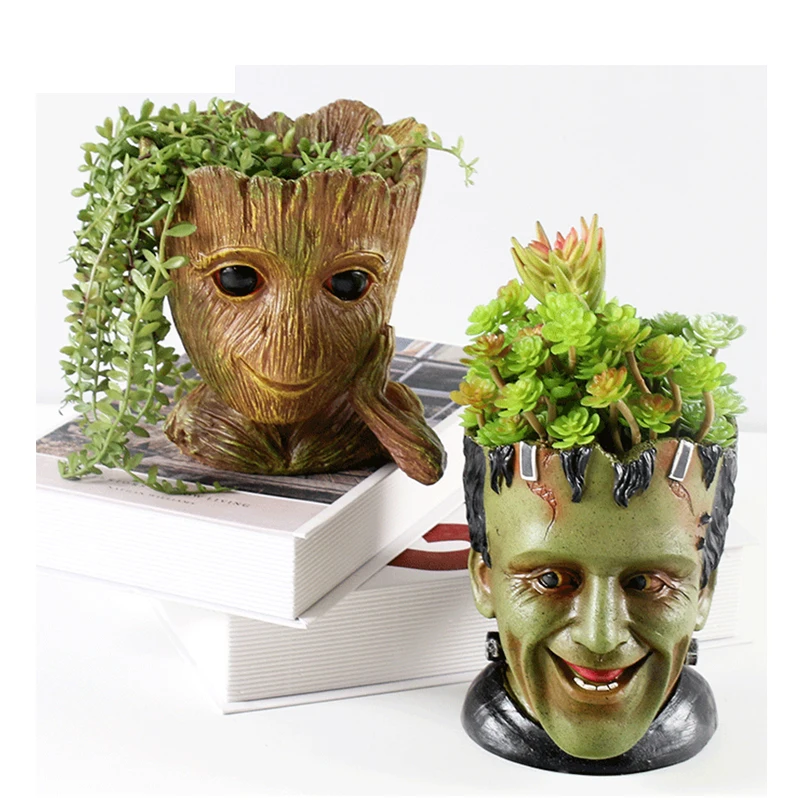 

GLLead Groot Resin Flower Pot Cute Planter Action Figures Tree Man Creative Model Toy Pen Garden Flowerpot Home Decorate