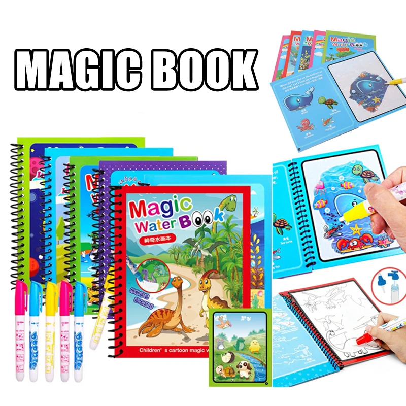 

Book Magic Water Drawing Montessori Coloring Cartoons Books Doodle Pen Painting Board Early Education Toy For Kids Birthday Gift