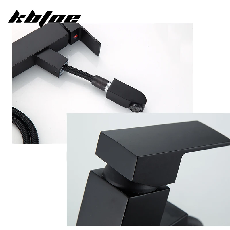 Вытяжной матовый черный смеситель для раковины латунь ванной комнаты