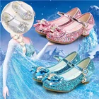 Кожаные туфли для девочек принцессы для детей блестящие однотонные туфли на высоком каблуке с бантом-бабочкой ремешком на щиколотке детские туфли с блестками и кристаллами