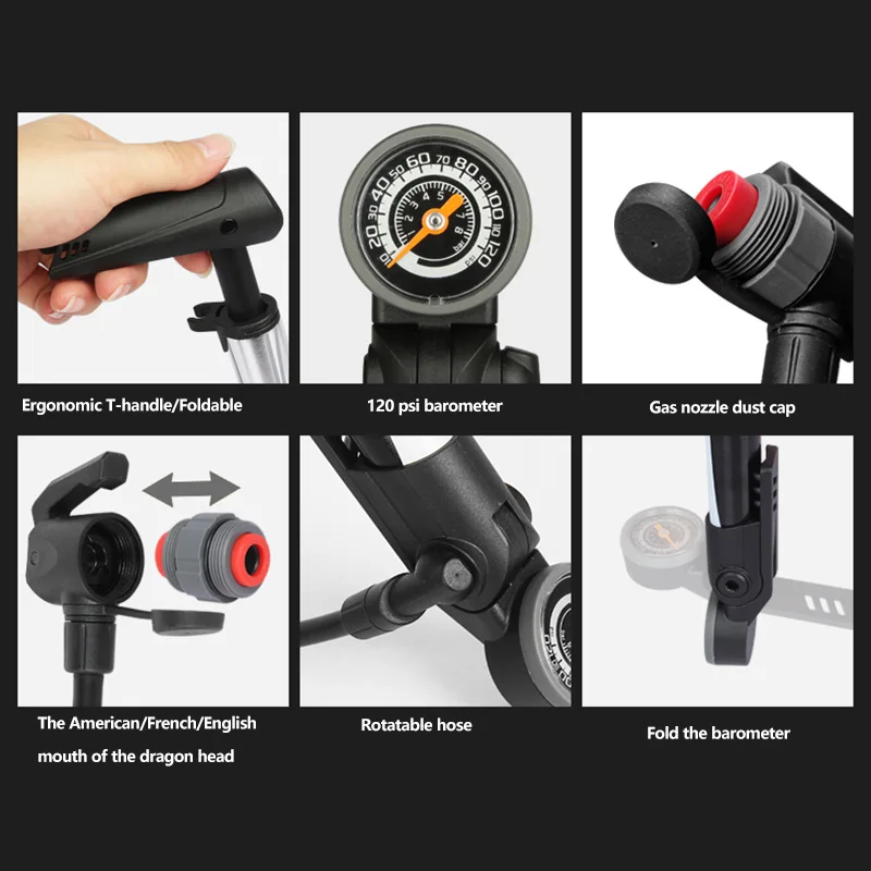 

Air Pump for XiaoMi M365 Bike Pump Foldable 120psi High-Pressure Bike Air Shock Pump Bicycle Accessories Bicycle Repair