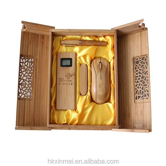 

Professional Manufacturer Bamboo USB Stick 8gb with 4000mah Power BanK Pen Wireless Mouse Custom Gift Set