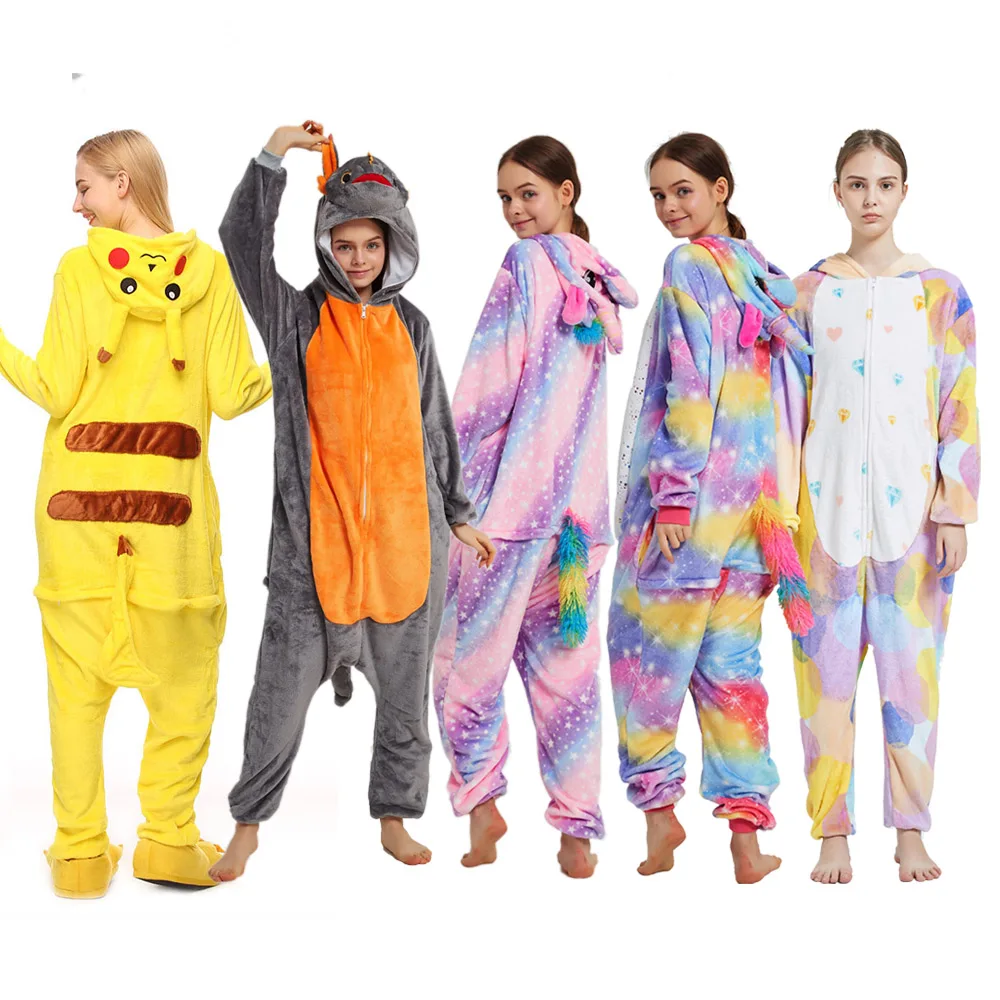 Цельные фланелевые пижамы кигуруми с животными Детские детские Единорог панда