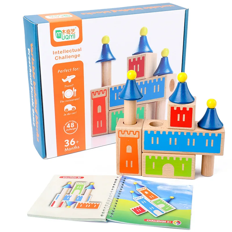 

Hot Kids Montessori Wooden Blocks Castle Building Toys for Preschool Creativity Early Education Gifts Parent-Child Interactive