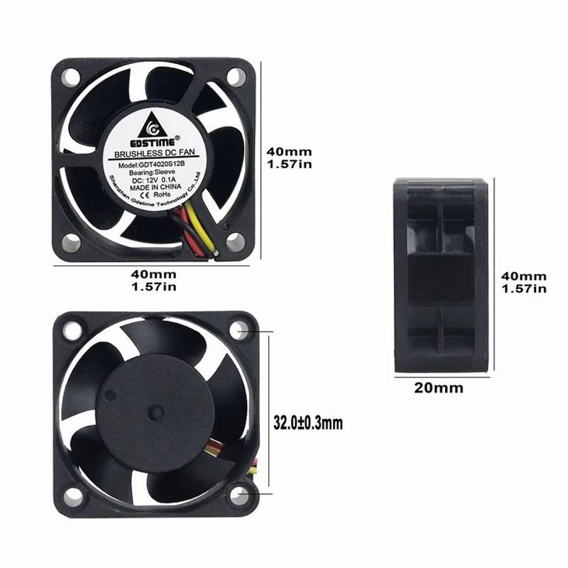 5 шт. Gdstime 4 см 40 мм x 20 4020s DC 12 В 3Pin мини вентилятор охлаждения выхлопных газов |