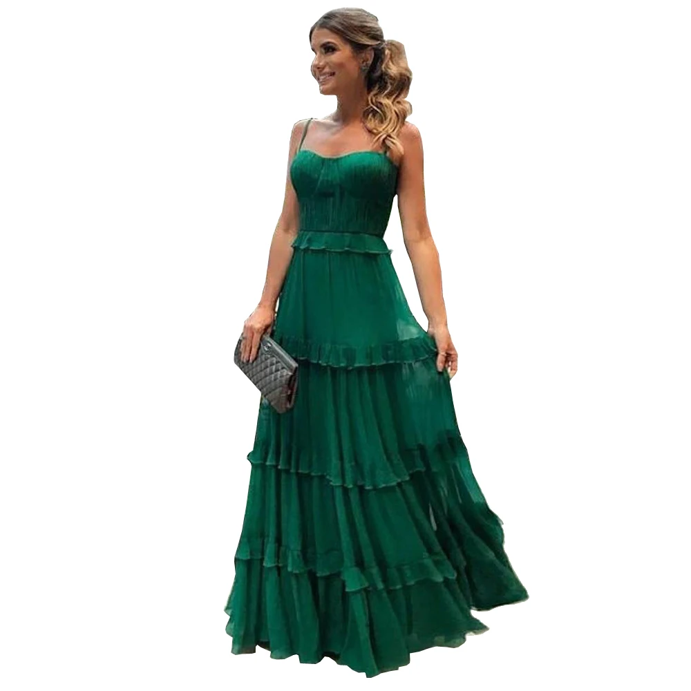 

Robe De Soiree Зеленые Вечерние платья Длинные 2020 шифон Спагетти ремни Вечерние платья Милая Abiye Gece Elbisesi