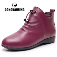 dongnanfeng women female mother ankle genuine leather boots shoes plush fur warm autumn pointed toe plus size 42 43