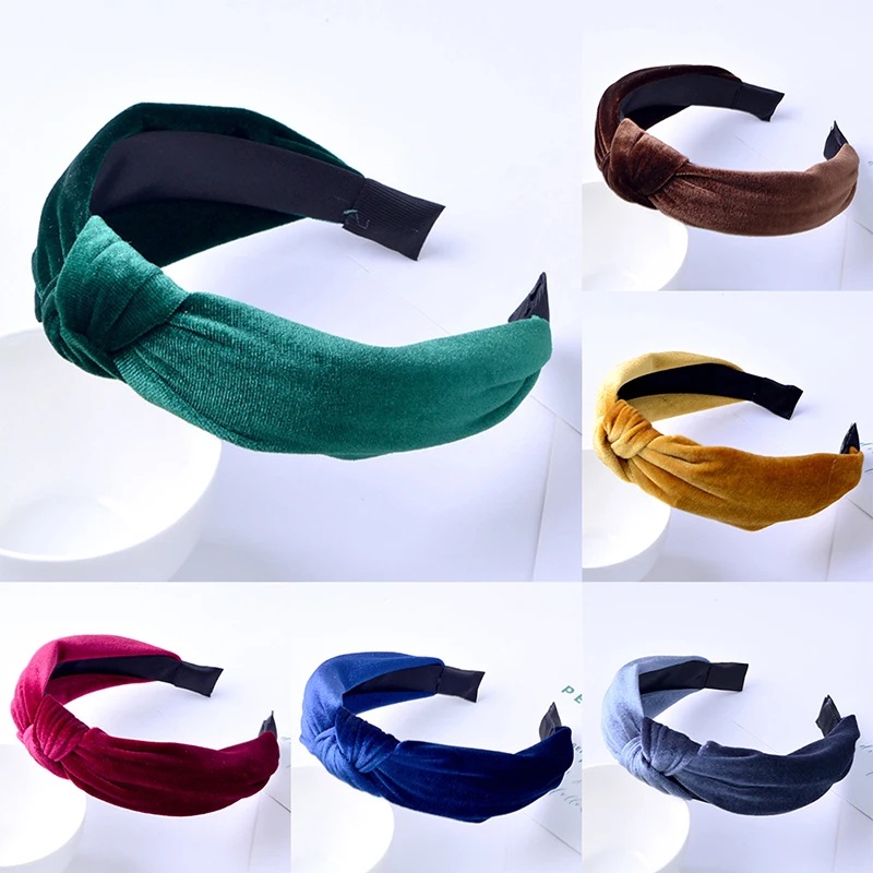 Винтажная бархатная Женская повязка на голову с перекрестным бантом обруч