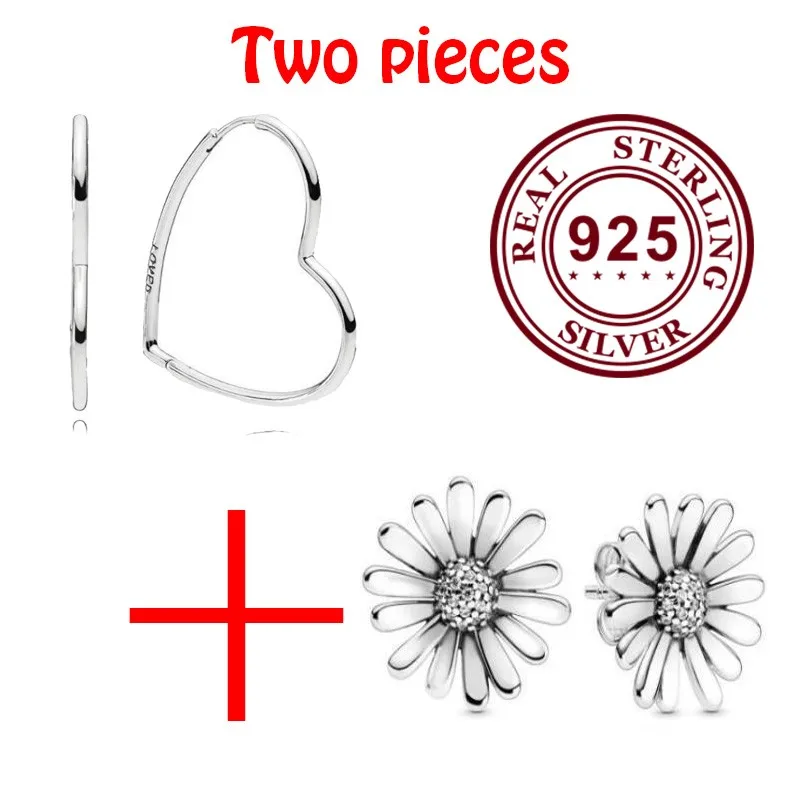 

100% 925 серьги Silver Pan Earrings Fashion Daisy And Heart Pan Earrings For Women Wedding Gift Fashion Jewelry