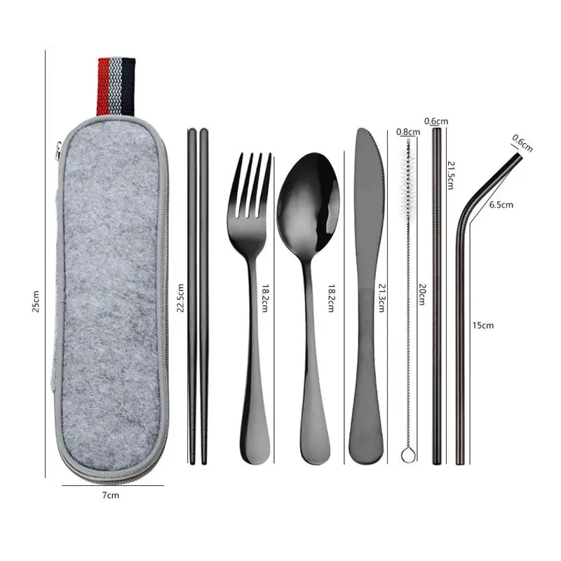 

8Pcs Utensils Set Stainless Steel Travel Camping Flatware Set Fork Spoon Chopsticks With Portable Case Kitchen Utensils