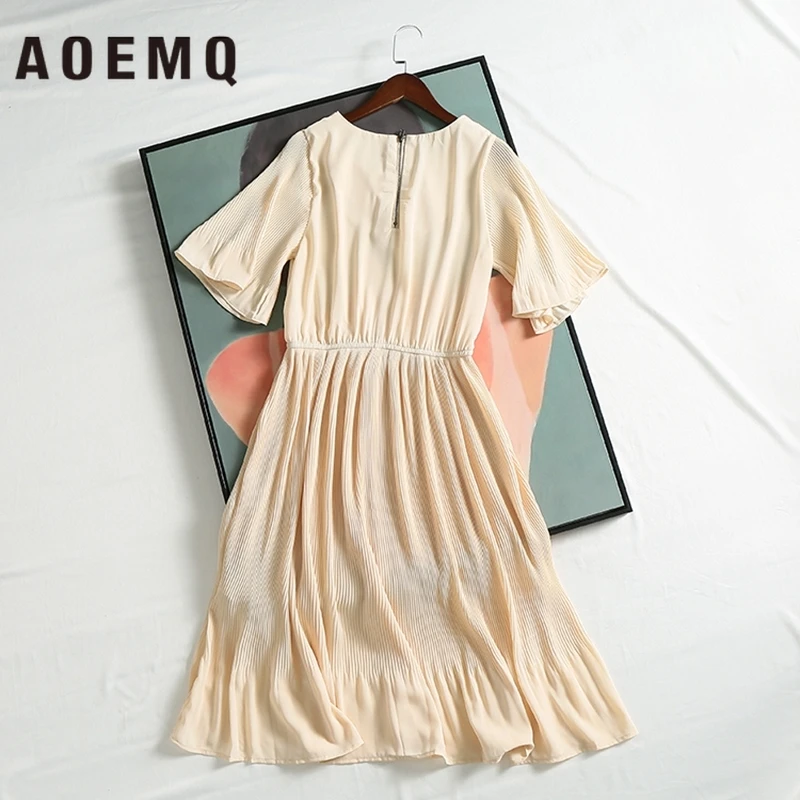 AOEMQ Осень Новый стиль платья на молнии регулируемое платье Желтый однотонный с