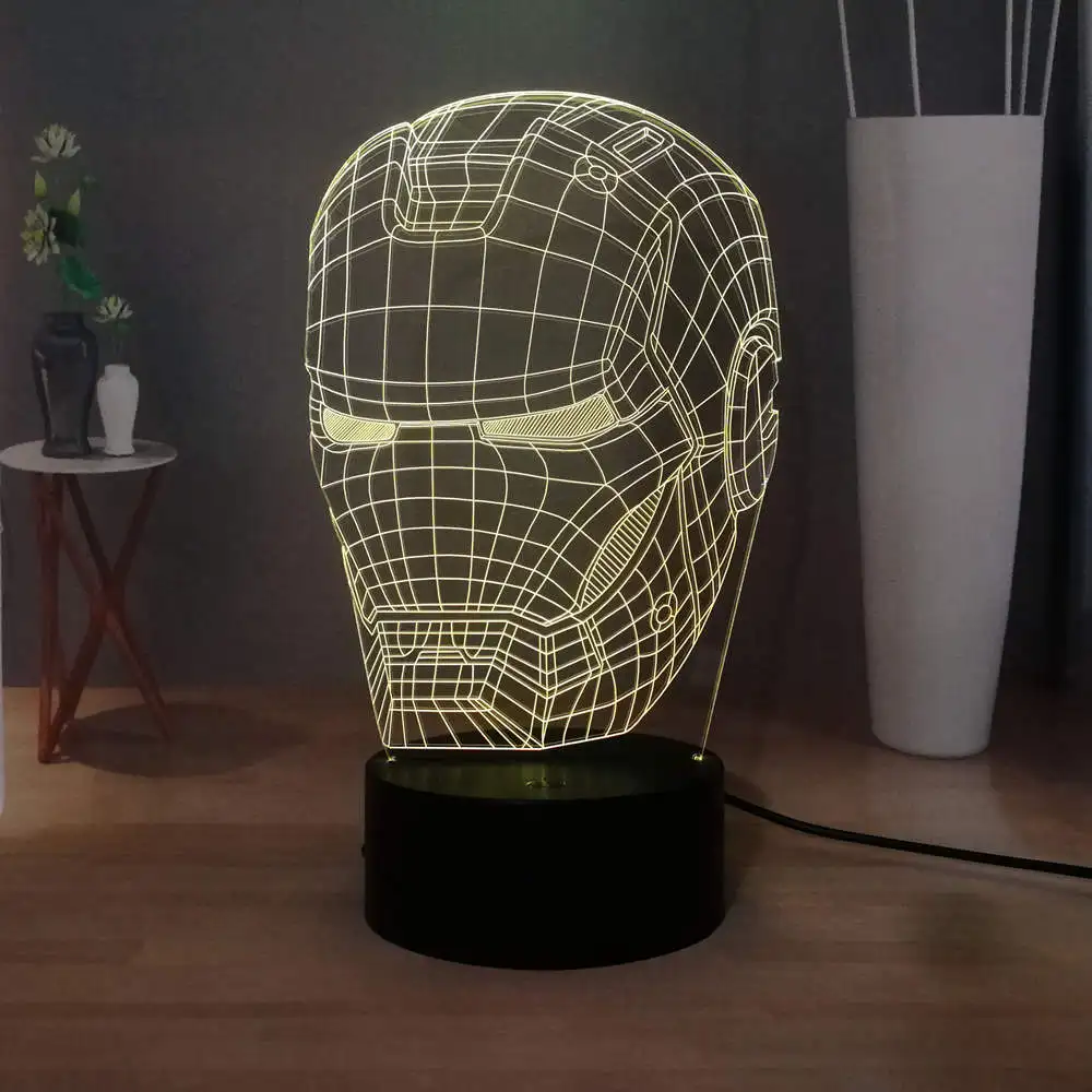 Акриловый 3D светильник RGB светодиодный 7 цветов меняющий цвет USB Железный человек