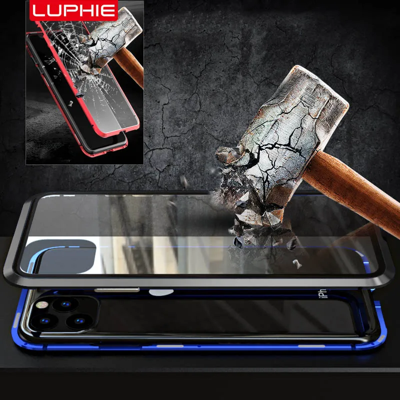 Двухсторонний стеклянный чехол для iphone 11 Pro Max на магните прозрачный