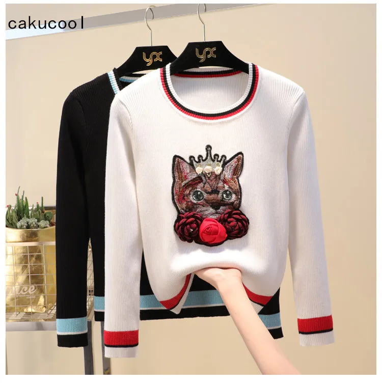 Новинка женская трикотажная футболка Cakucool весенний пуловер с 3D рисунком кота и