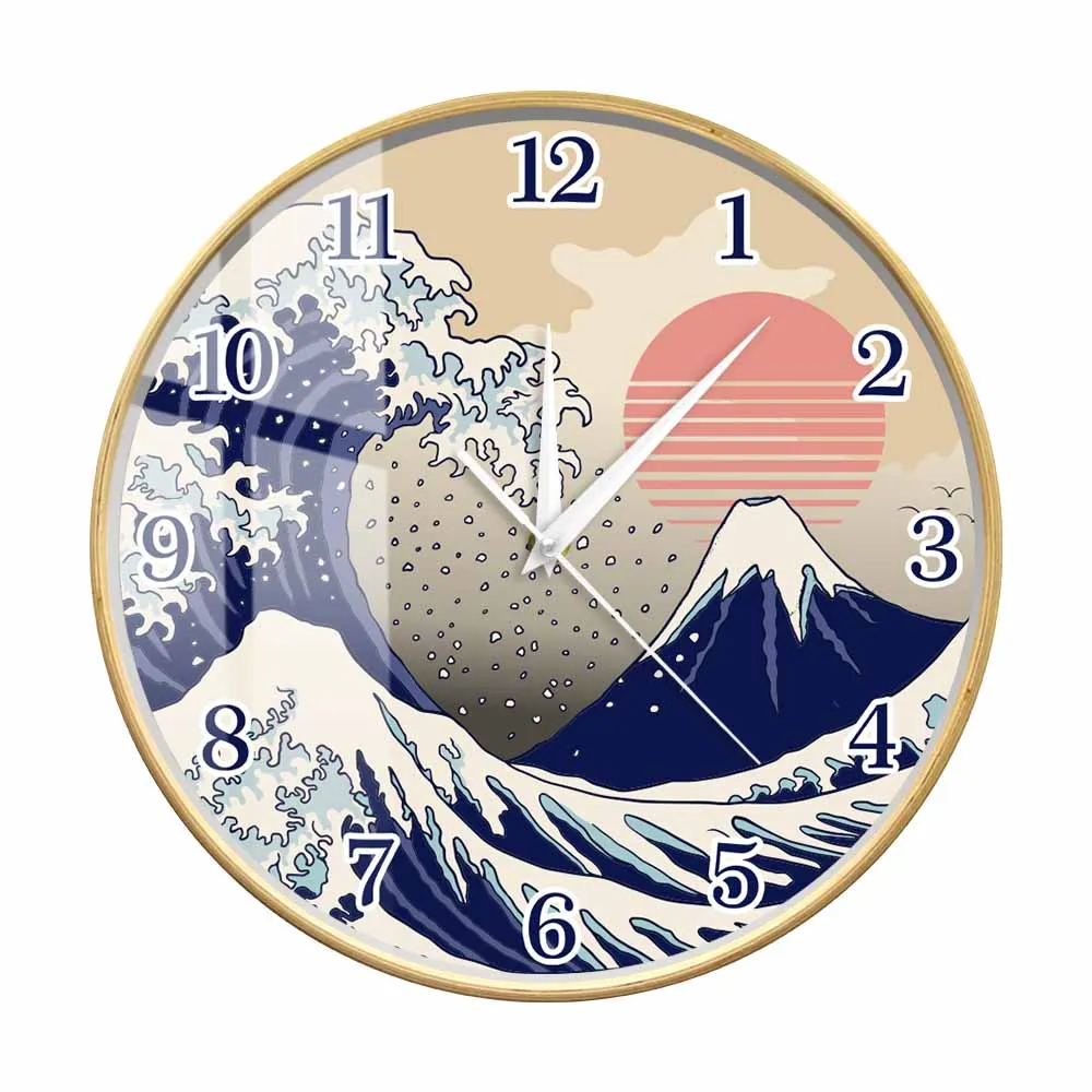 

Vaporwave Aesthetic Great Wave Off Minimalist Design Wall Clock Kanagawa Retro Sunset Home Decor Silent Sweep Clock Wall Watch