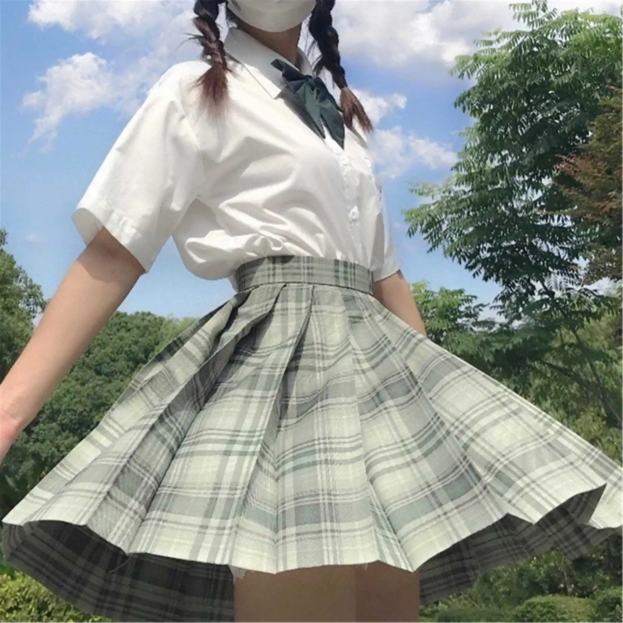 

Uniform Jk Skirts 2021 School Girl High Waist Plaid Skirt A-line Short Skirt Pink Black Harajuku Dance Skirts Dress Cloths