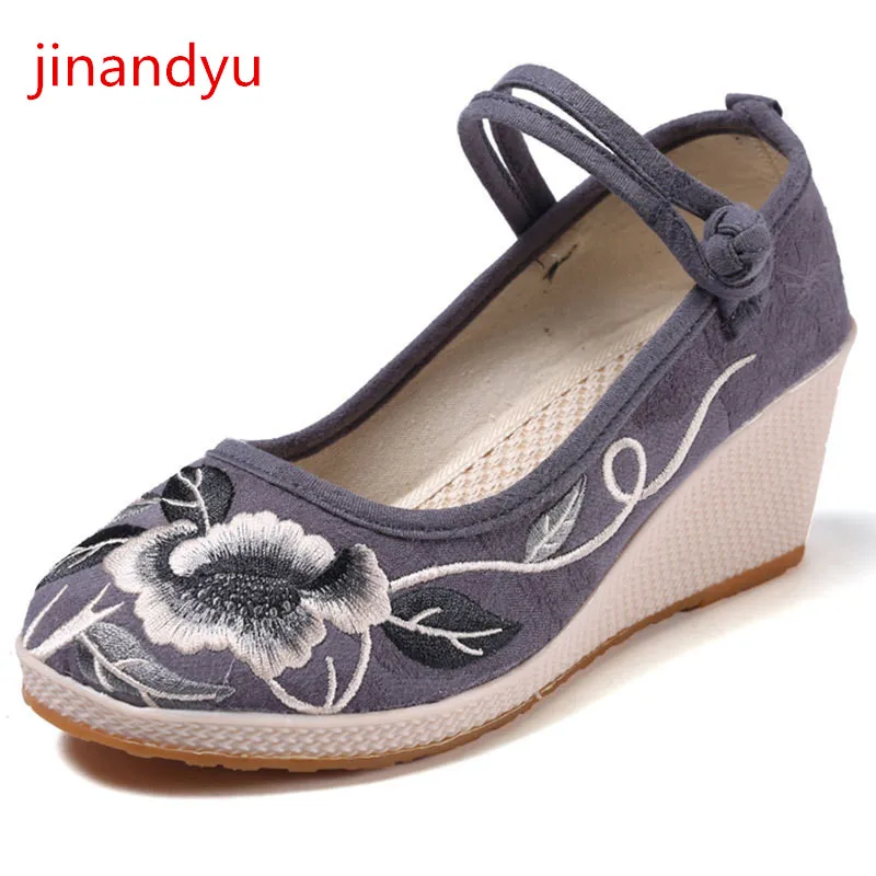 

Embroider Wedges Shoes for Women Oxford Slip on Canvas Shoes Ethnic Style High Heels Ladies Shoes Comfy Sneakers Women Casuales