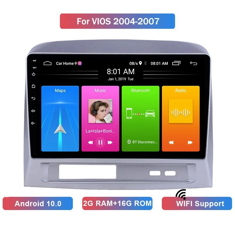 

10 Inch 2 Din Android 10.0 Car MP5 Player Stereo Radio 2+16GB Wifi Bluetooth GPS Navigation for Toyota Vios 2004-2007