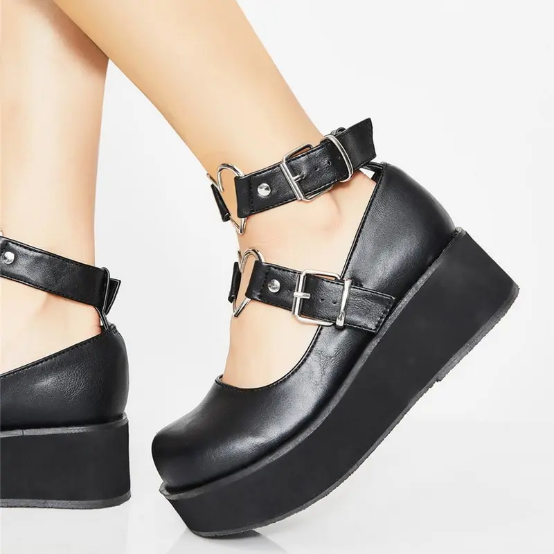 

Dropshipping New Fashion Ladies Sweet Cute Platform Pumps Thick Bottom Pink Pumps Women Heart Lolita Concise Cosplay Shoes Woman