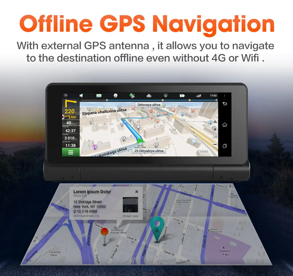 Anfilite 4G 6,86 ''Автомобильный gps навигатор ADAS Bluetooth Android 5,1 Навигатор Автомобильный с двумя камерами FHD 1080p черный ящик