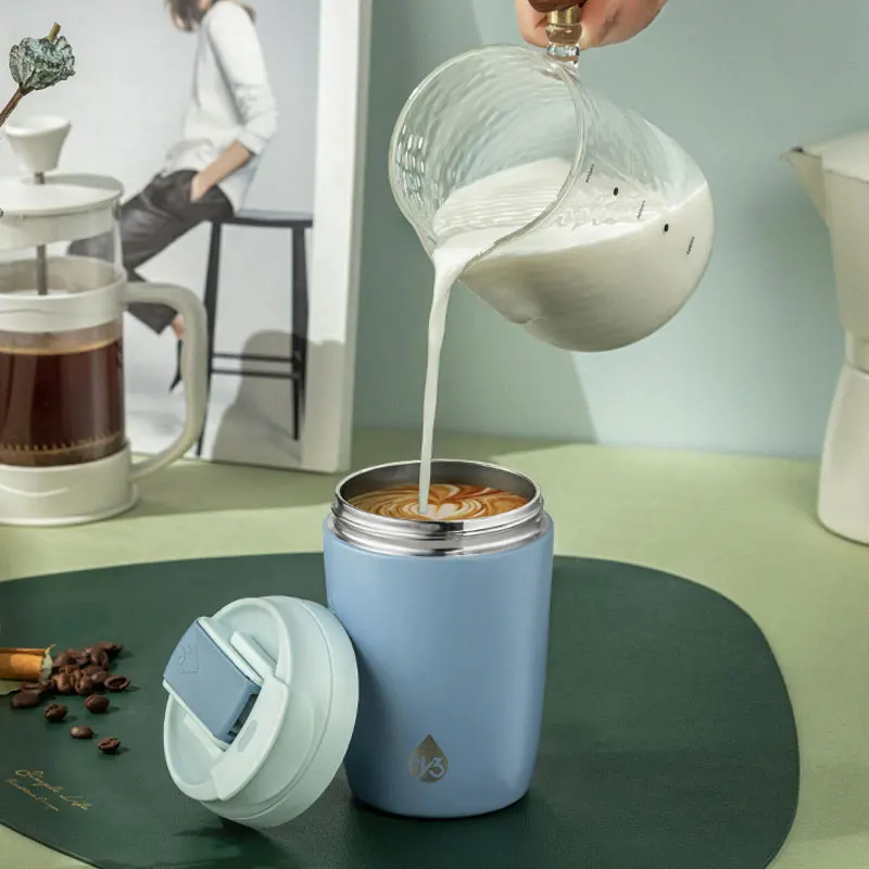 

Design 304 Stainless Steel Vacuum Flask With Straw Portable Travel Leakproof Thermos Cup 2 Usage Insulated Coffee Mug 350mlNew