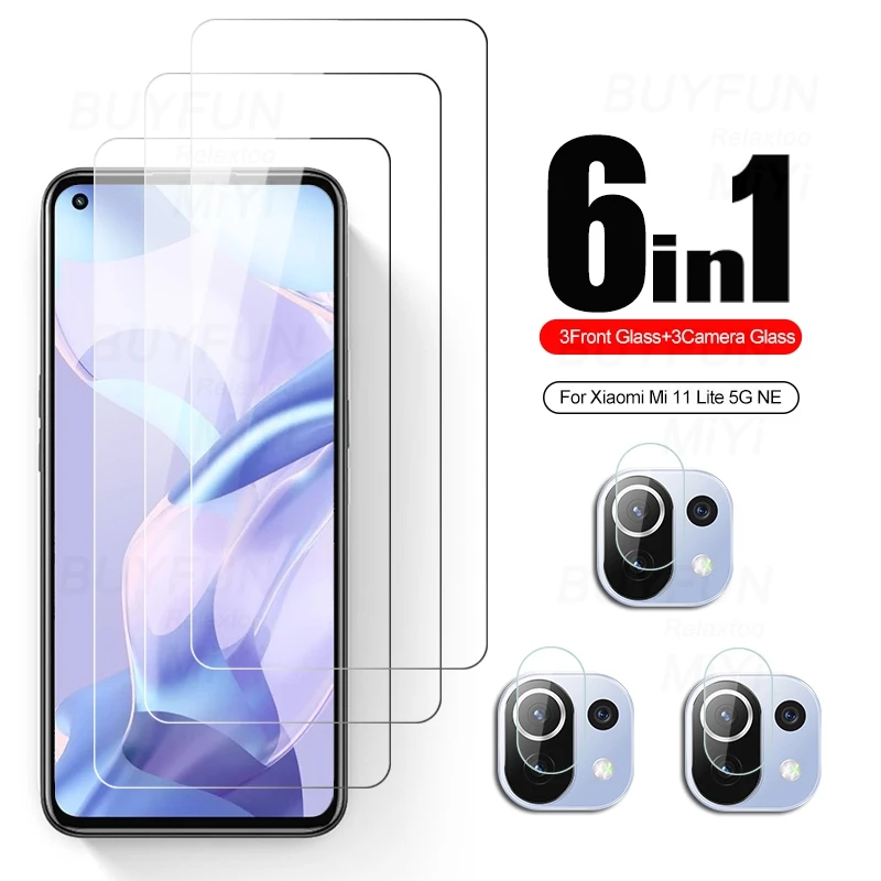 

1to6 camera protectors for xiaomi xiomi xaomi xiami xiaomy xiaome mi 11 lite 11lite light 4g 5g ne protective tempered glas film