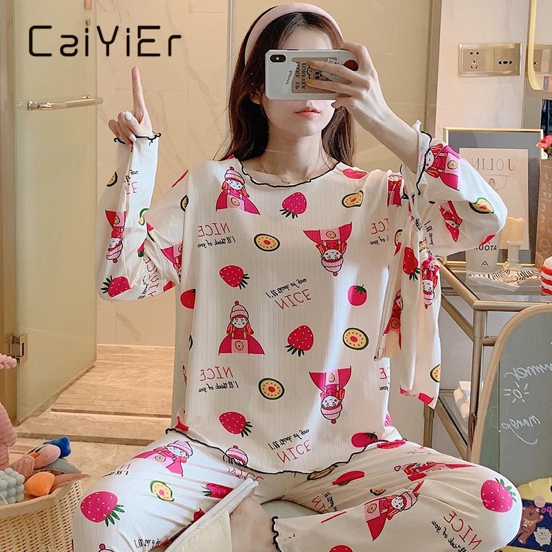 Новый пижамный комплект CAIYIER с мультяшным принтом ананасов женская тонкая