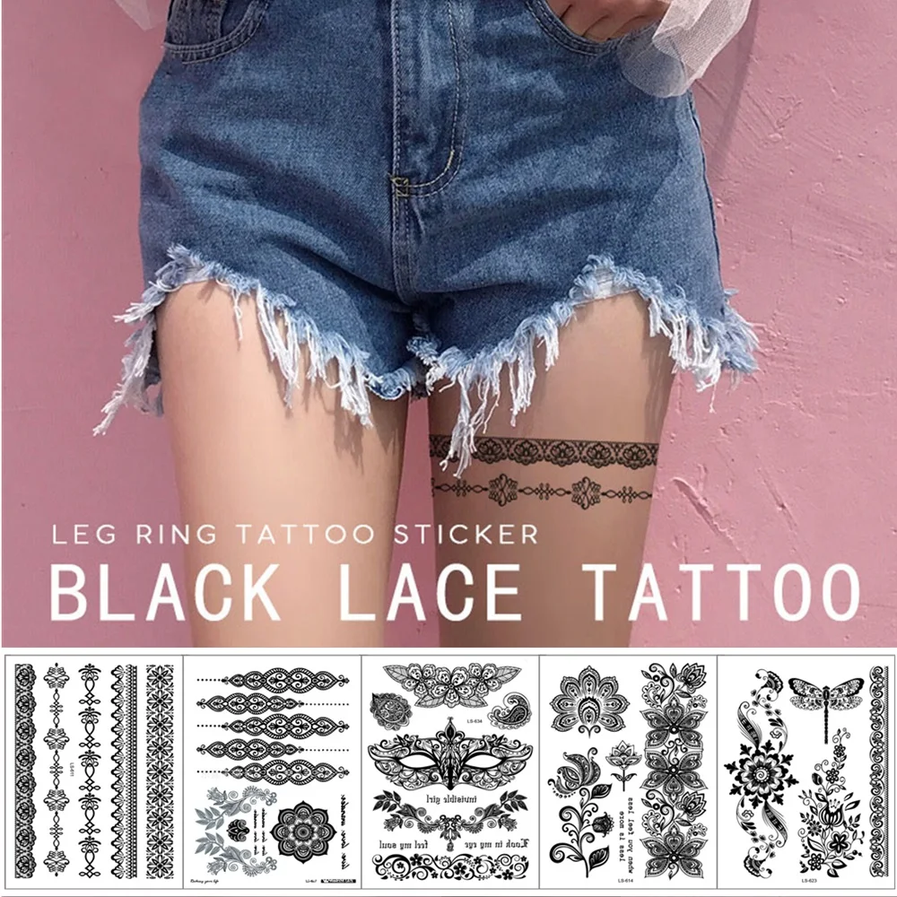 

40 Kinds Women Black Lace Temporary Tattoo Sticker Stripes Design Tatto Body Art Waterproof Disposable tatouage temporaire