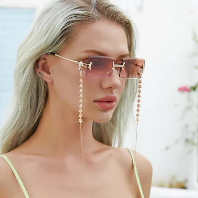 

Женские квадратные солнцезащитные очки без оправы, солнцезащитные очки с цепочкой, подчеркивающие индивидуальность, для уличной фотографи...