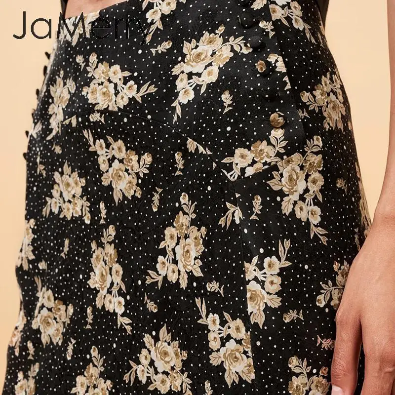JaMerry винтажная юбка миди с цветочным принтом женская элегантная прямая на