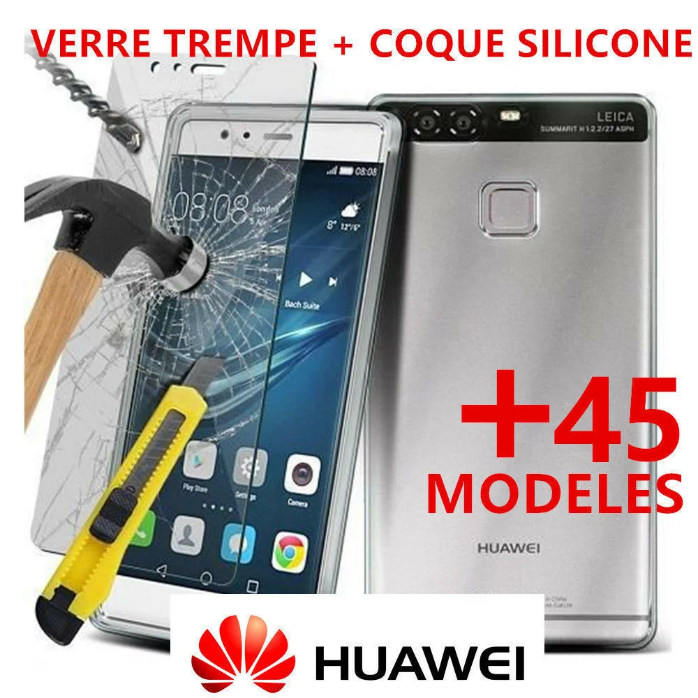 

Housse Coque Etui Silicone For Huawei + FILM Protection Ecran Vitre Verre Trempe