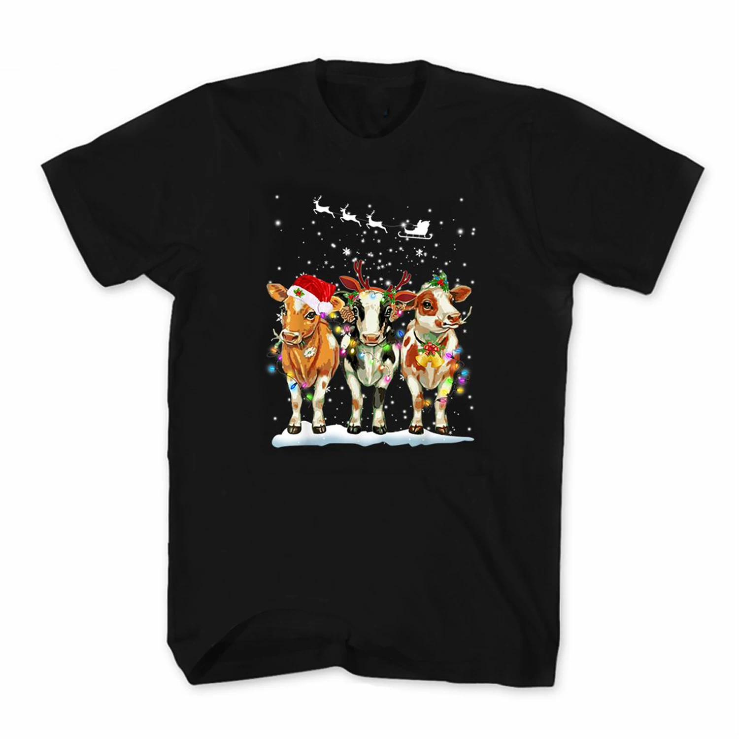

Funny Cow Christmas Light Farm Christmas Gift Mens T-Shirt. Summer Cotton Short Sleeve O-Neck Unisex T Shirt New S-3XL