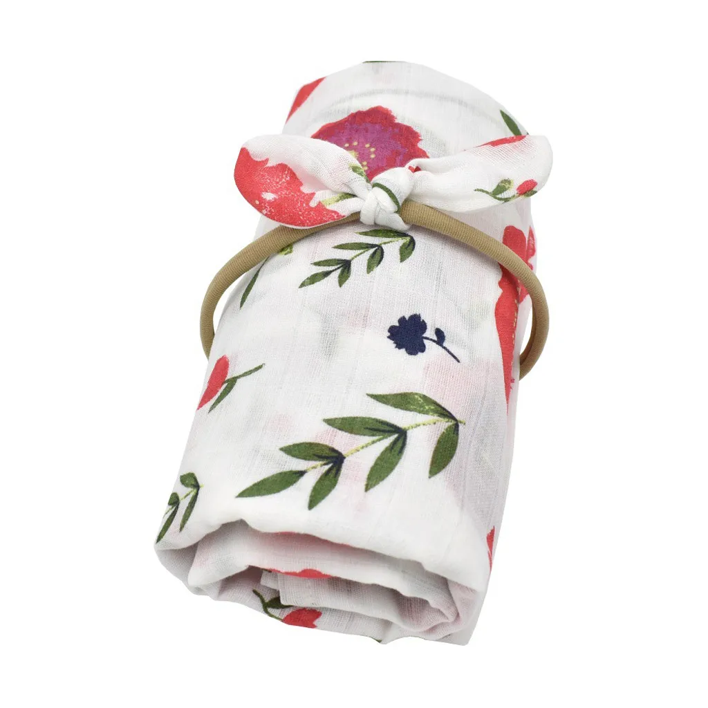 

Cute Baby Blanket Infant Baby Floral Swaddle Headband Soft Sleeping Blanket Wrap Cotton With Headband Set Spring Summer Autumn