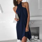 Платье женское с лямкой через шею и асимметричным подолом, Свободный Повседневный пляжный сарафан без рукавов, с завышенной талией, Клубные платья vestidos35, на лето