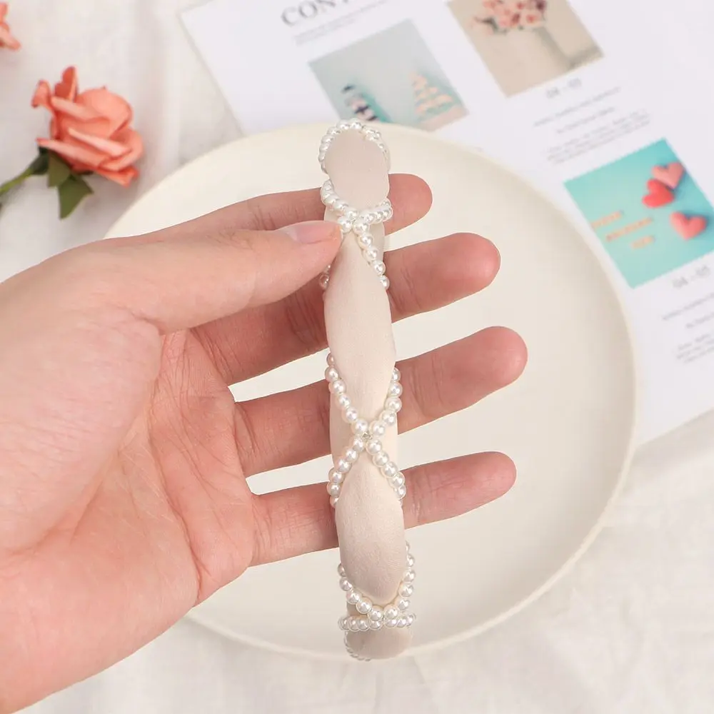 

Ободок для волос с жемчугом Женский, тканевый обруч с перехлёстом в Корейском стиле