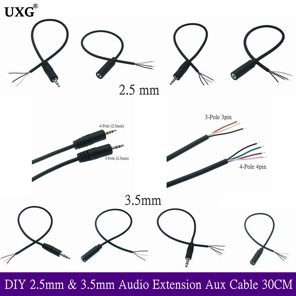 

1pcs/5pcs 3 Or 4 Core Audio Output Line 30CM Audio Extension Cable Aux Single Head Line Stereo 3.5mm Male And Female DIY Cable
