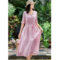 summer new original long dress womens ramie dress for girls elegant dress dresses for women pink dress