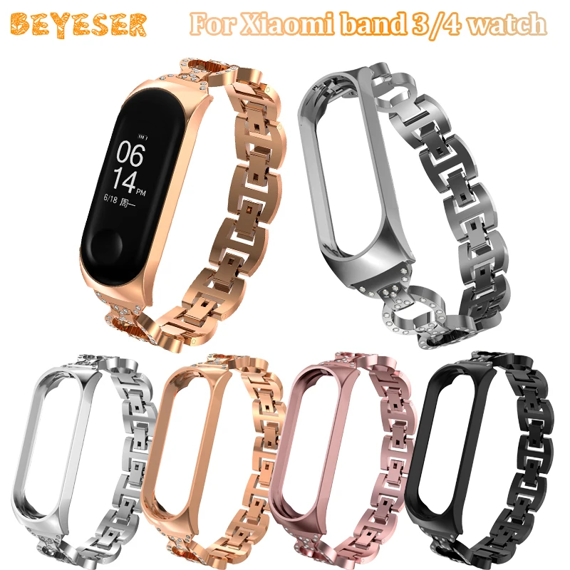 Ремешок сменный из нержавеющей стали со стразами для часов Xiaomi Mi Band