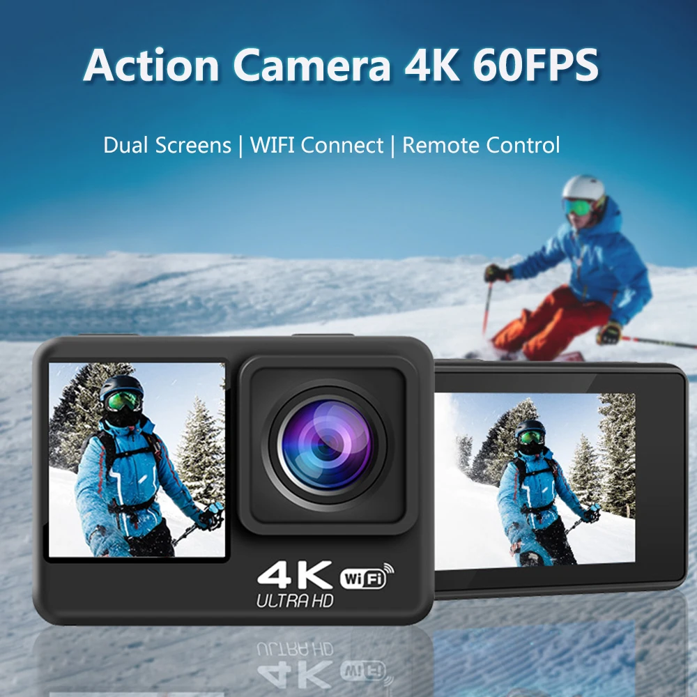 

AKASO 4K HD Dual Screen 60FPS Action Camera WiFi Touch Screen Helmet Cam EIS Remote Control Underwater Waterproof Sport Cameras