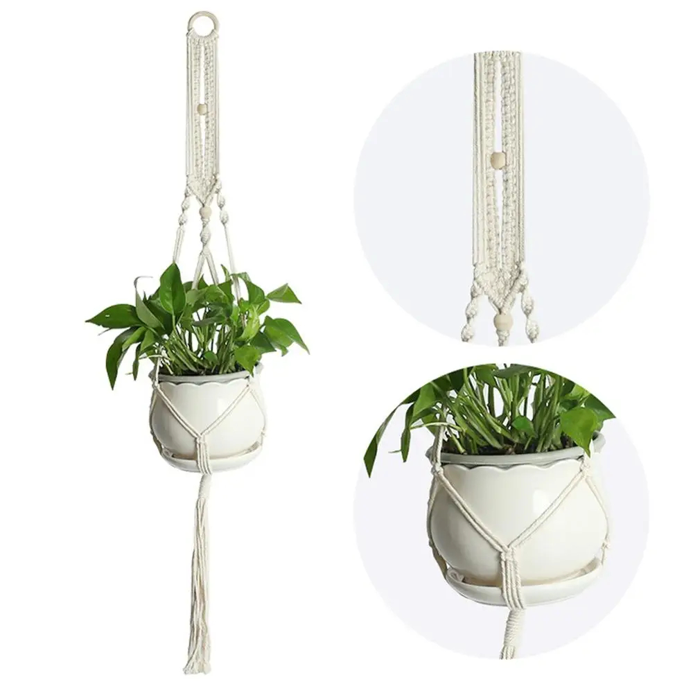 

Wooden Ring Cotton Rope Hanging Basket Flower Pot Net Bag Gardening Greening Hanging FlowerPot Rope Indoor Outdoor Plant Rack