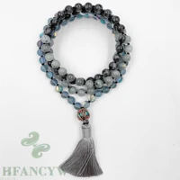 6mm natural spectrolite 108 beads tassel knotted necklace colorful wristband classic chakra cuff buddhism elegant lucky bless