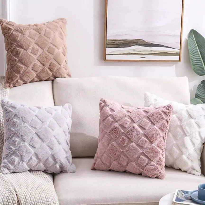 

Decorative Cushion Covers Solid Color Geometric Home Decor Throw Pillow Cover Soft Plush Pillowcase For Living Room Christmas