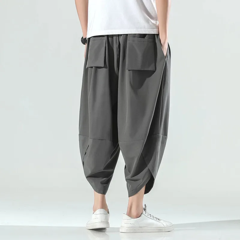 

2021 Spring Summer Loose And Thin Plus Size Harem Pants Japanese Streetwear Sports Cropped Pants Men Clothing Harajuku