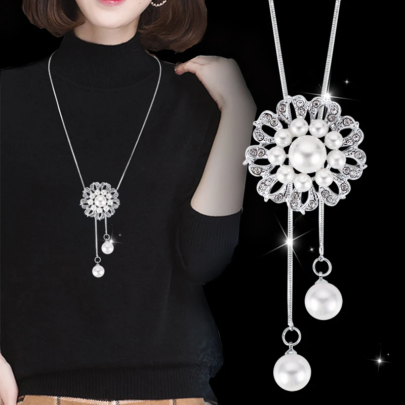 Pearl Flower Массивное Макси Модное Длинное ожерелье s& Кулоны для женщин модное геометрическое ожерелье Ювелирное колье Женские аксессуары для воротника - Metal Color: Pearl Flower