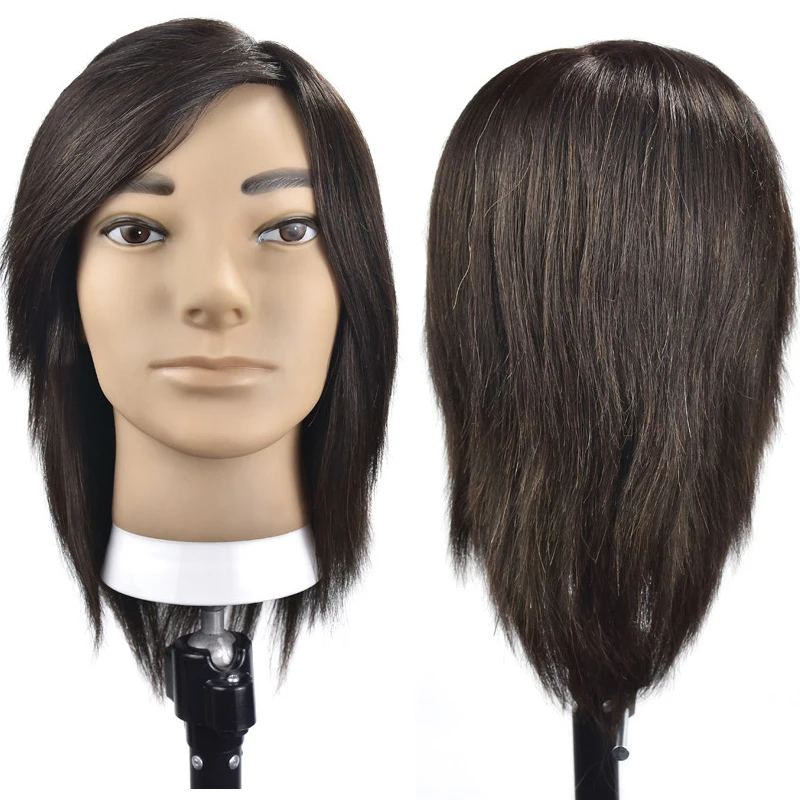 

8'' Brown Thick 100% Real Human Hair Men Mannequin Head For Hairdressers Male Training Heads Practice Hairdressing