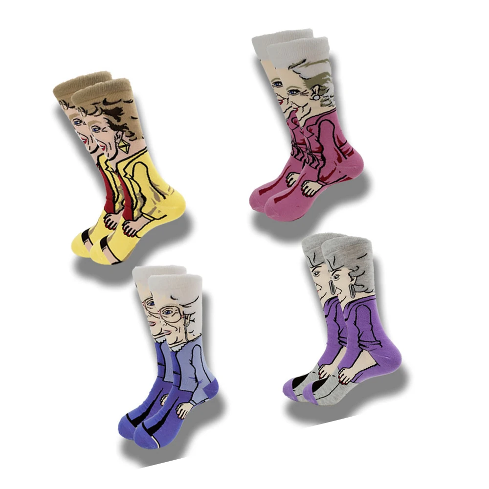 Носки с золотыми мультяшными героями для девочек забавные носки в стиле хип хоп