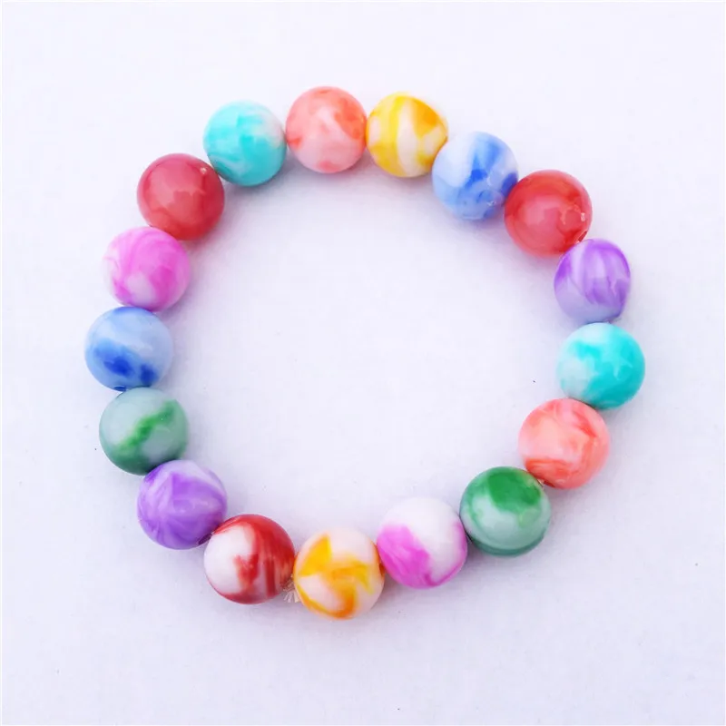 

2 Pcs/set Acrylic Marble Beads 10mm Bracelet Kids Girls Stretchy Wristband Toddler Children Jewelry