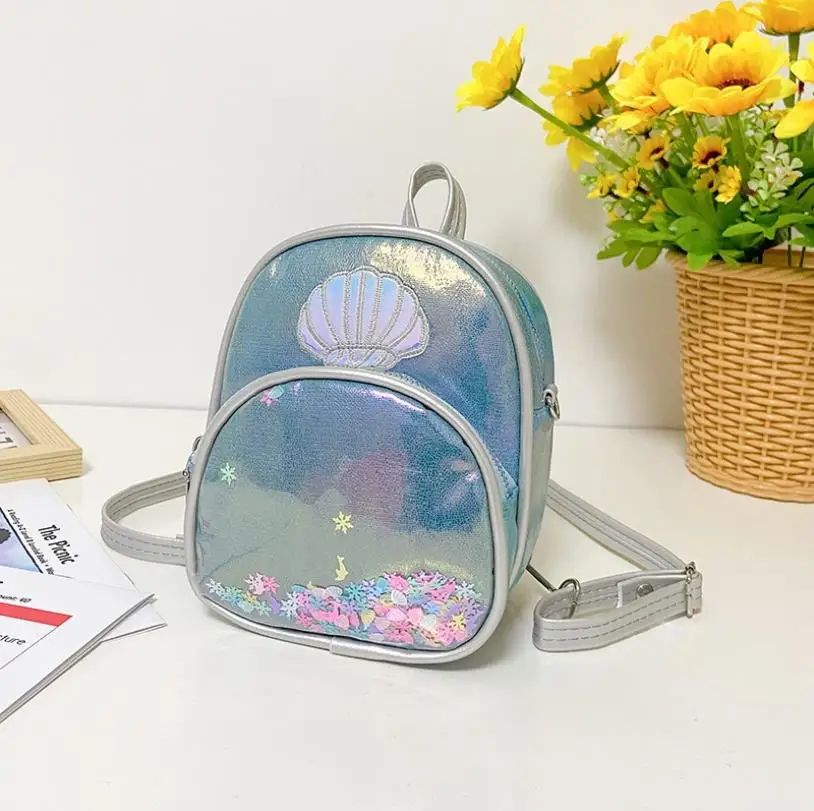 

2021 Brand New Little Girl Zipper Backpack Toddlers Sweet Style Shell Embroidery Drift Sand Laser Messenger Bag Casual Schoolbag