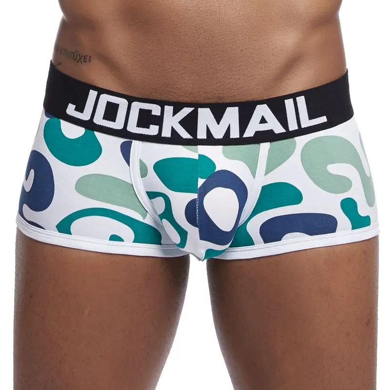 Бренд JOCKMAIL, мужские боксеры, хлопковое сексуальное мужское нижнее белье, боксеры с u-образной выпуклой сумкой, трусы с принтом листьев, Сетчатое дышащее нижнее белье для геев